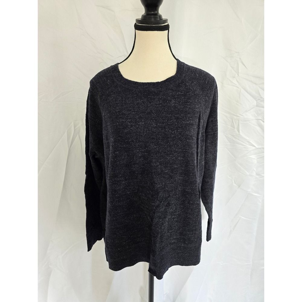 LL Bean Plus Size 1X‎ Speckled Charcoal Gray Crew Neck Long Sleeve Sweater